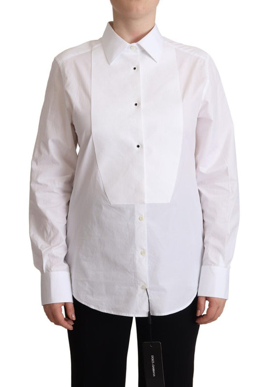Dolce & Gabbana White Cotton Dress Collared Long Sleeves Shirt Women's Top