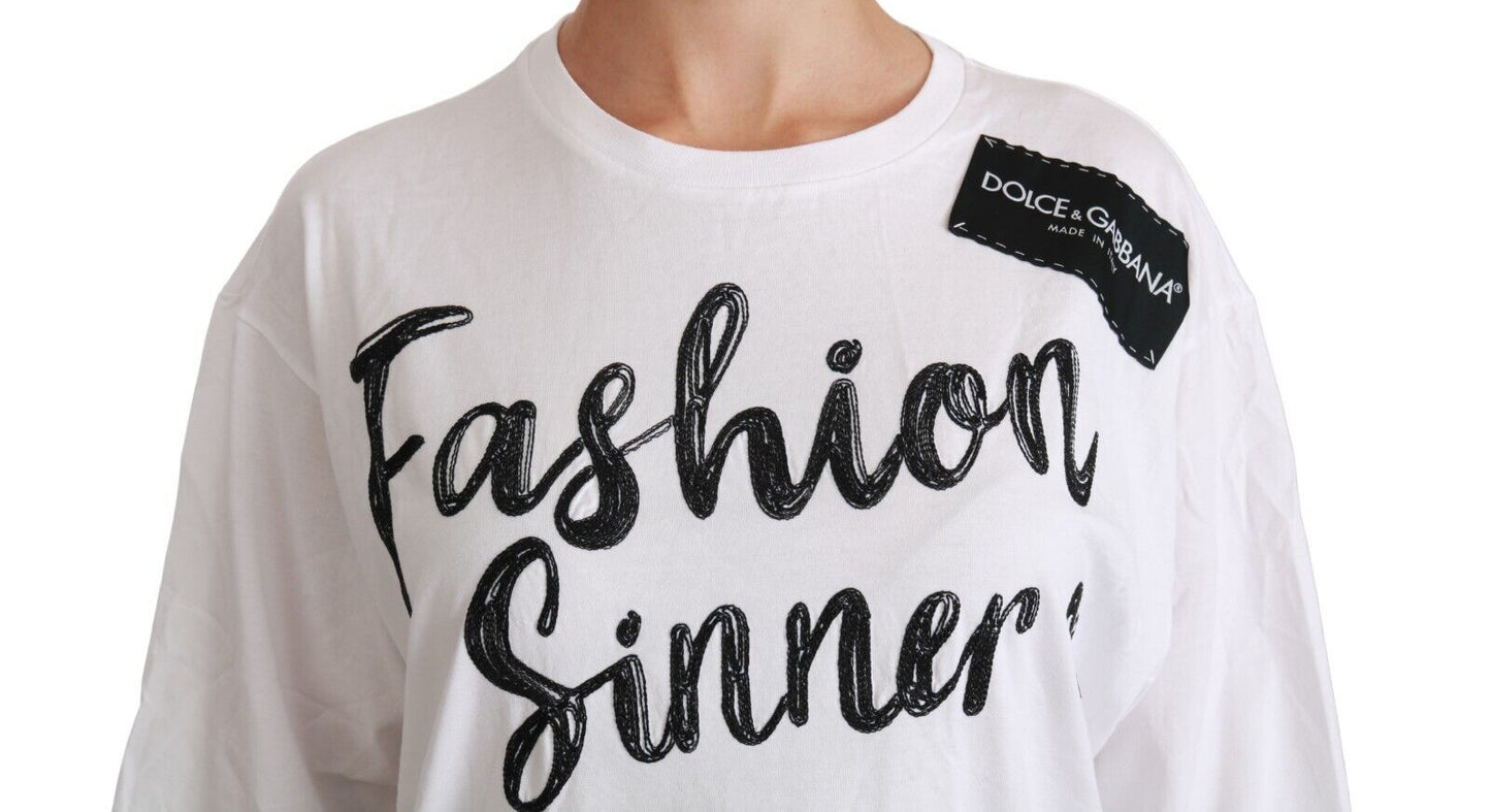 Dolce & Gabbana White Fashion Sinner Cotton Lace T-shirt Women's Top