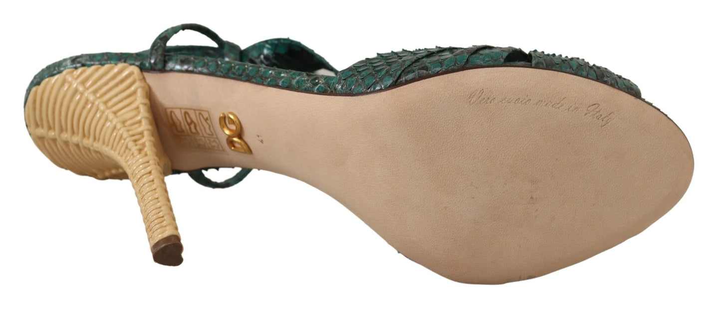 Dolce & Gabbana Green Python Strap Sandals Heels Women's Shoes