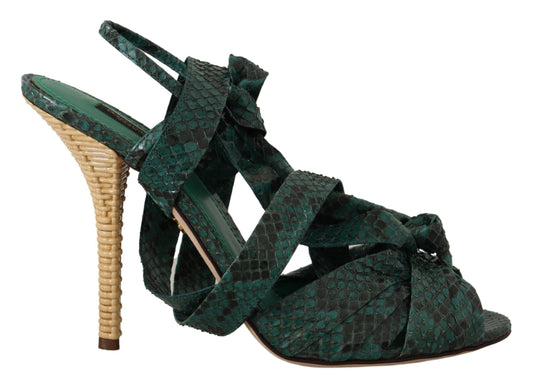 Dolce & Gabbana Green Python Strap Sandals Heels Women's Shoes