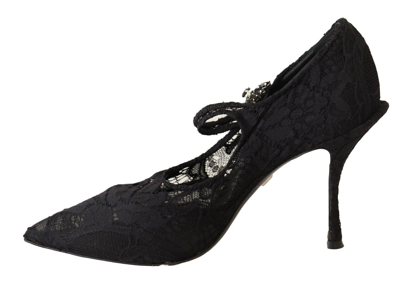 Dolce & Gabbana Black Lace Crystals Heels Mary Jane Pumps Women's Shoes