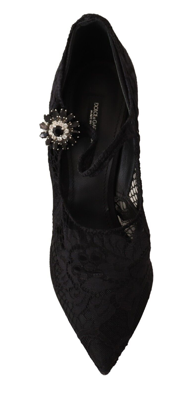 Dolce & Gabbana Black Lace Crystals Heels Mary Jane Pumps Women's Shoes
