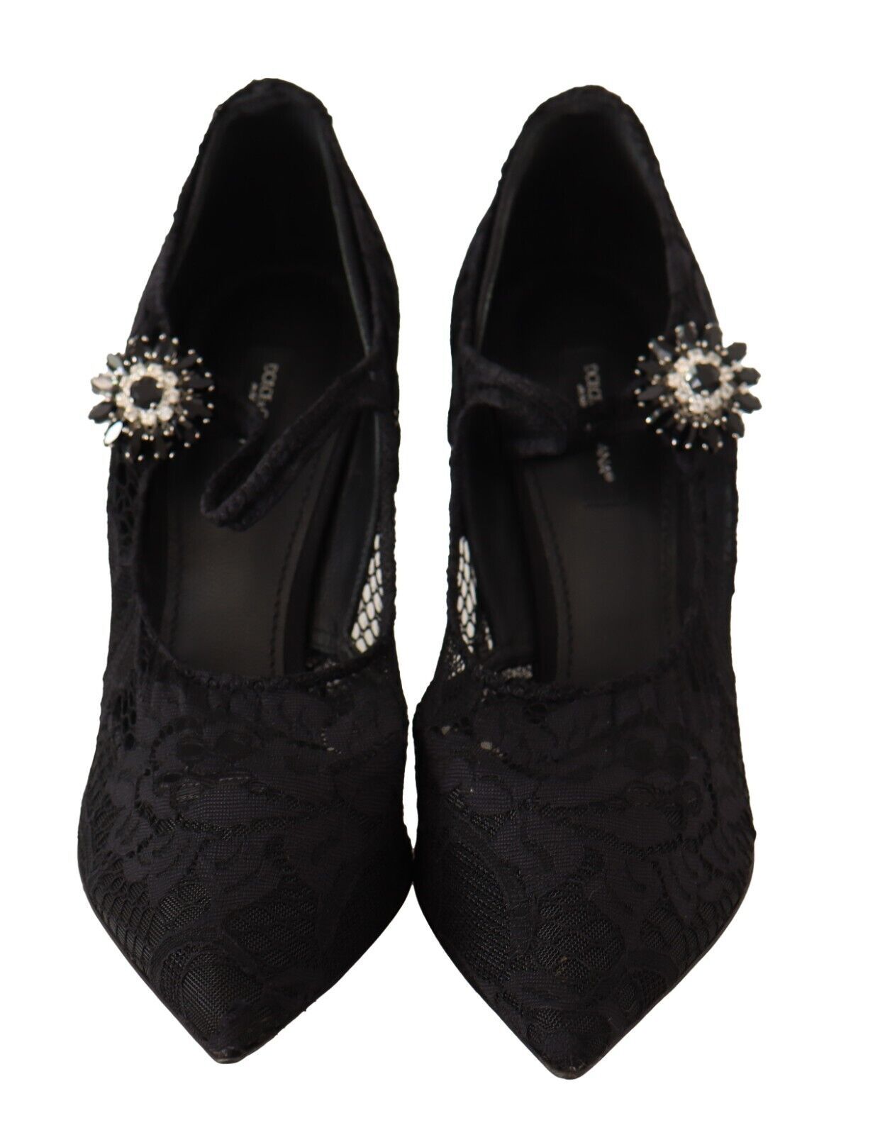 Dolce & Gabbana Black Lace Crystals Heels Mary Jane Pumps Women's Shoes