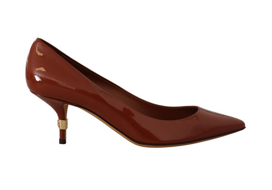 Dolce & Gabbana Brown Kitten Heels Pumps Patent Leather Women's Shoes