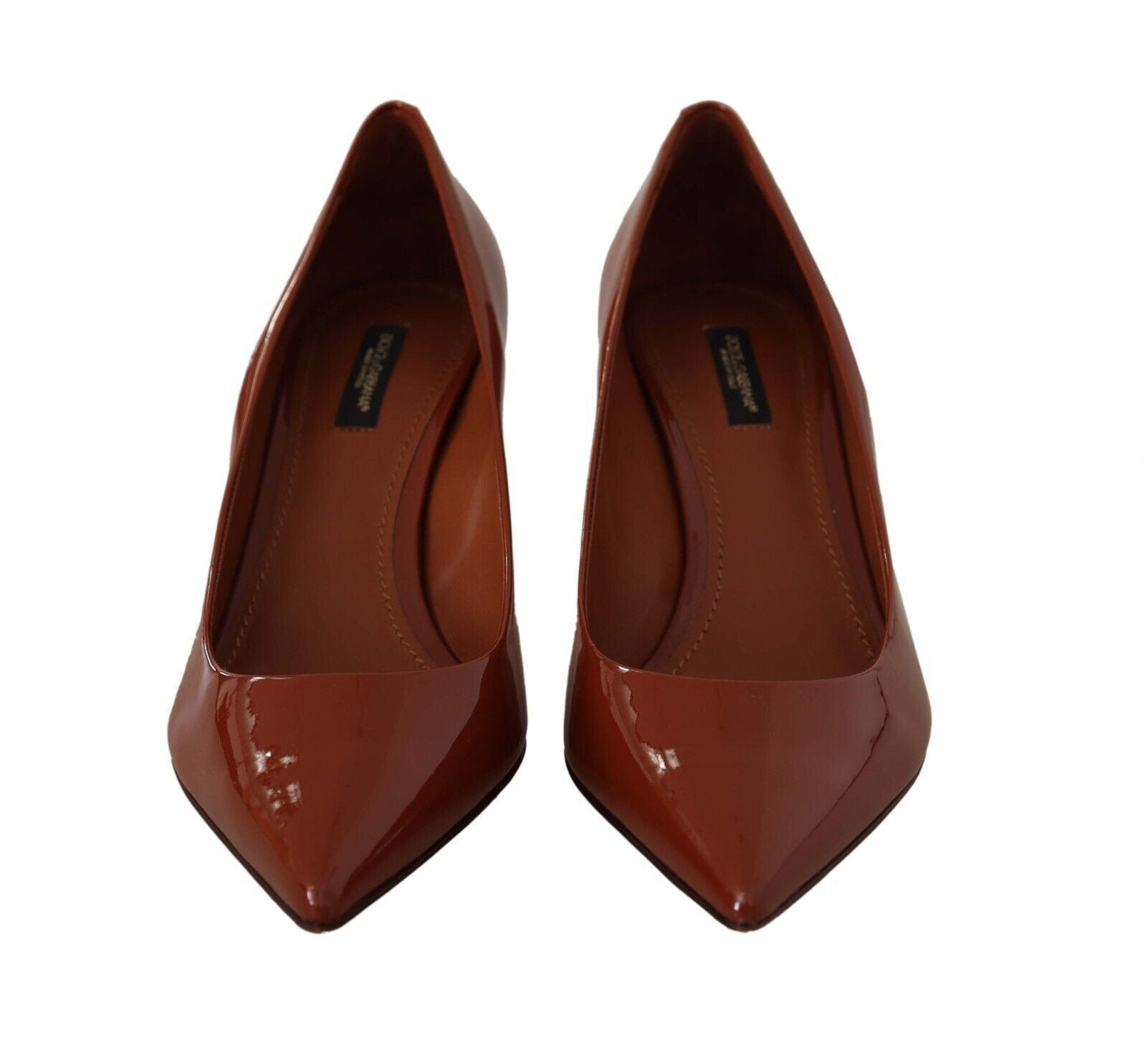 Dolce & Gabbana Brown Kitten Heels Pumps Patent Leather Women's Shoes
