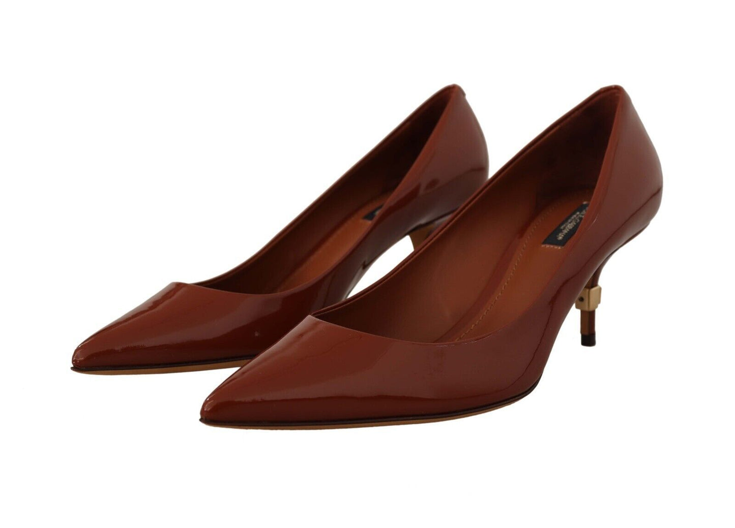 Dolce & Gabbana Brown Kitten Heels Pumps Patent Leather Women's Shoes