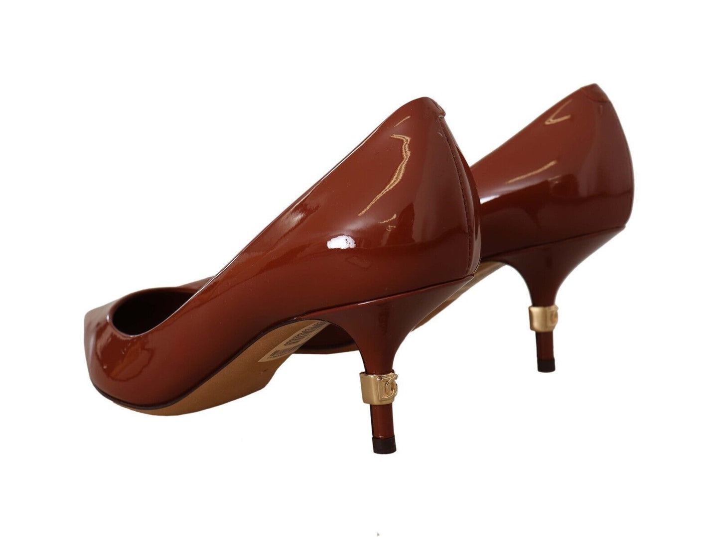 Dolce & Gabbana Brown Kitten Heels Pumps Patent Leather Women's Shoes