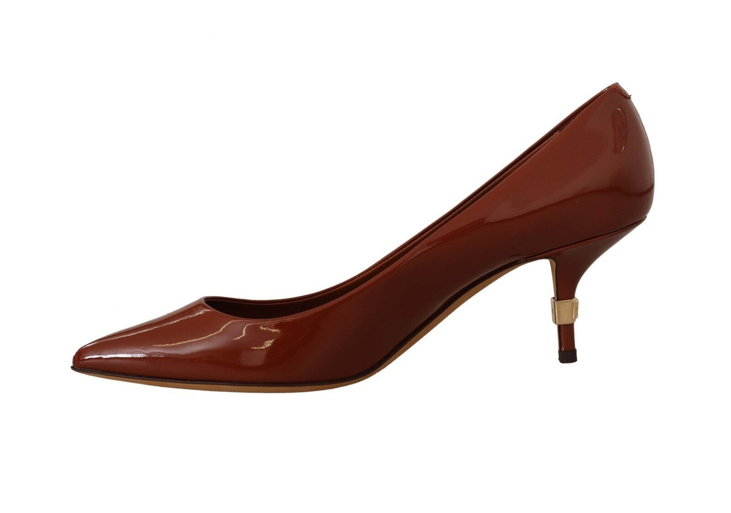 Dolce & Gabbana Brown Kitten Heels Pumps Patent Leather Women's Shoes