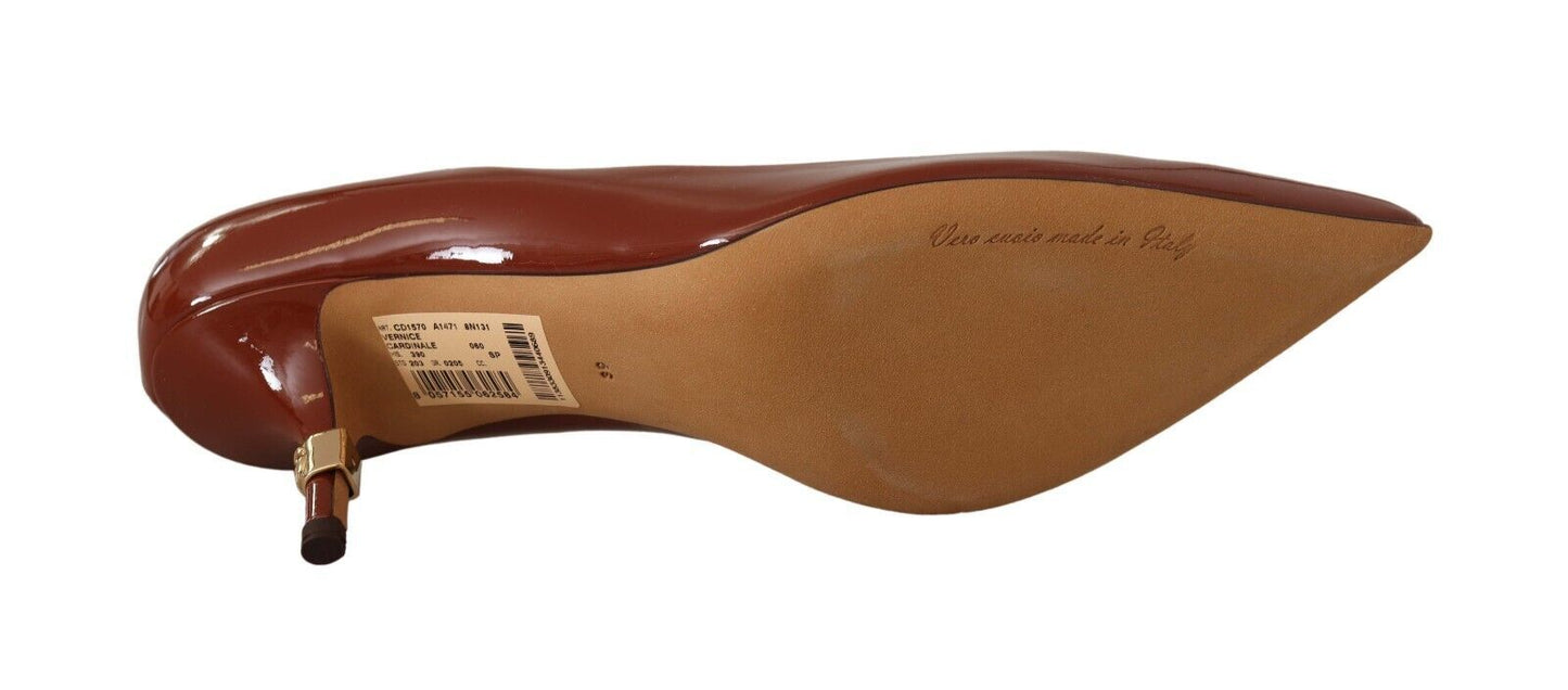 Dolce & Gabbana Brown Kitten Heels Pumps Patent Leather Women's Shoes