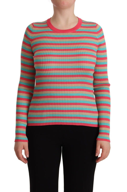 Dolce & Gabbana Multicolor Stripes Silk Crew Neck Pullover Women's Top