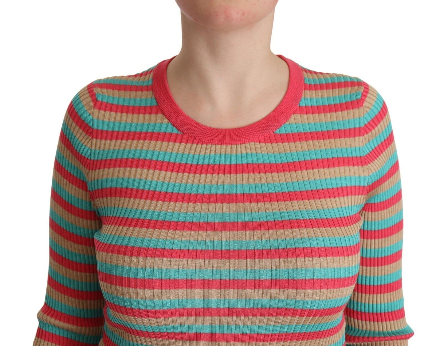 Dolce & Gabbana Multicolor Stripes Silk Crew Neck Pullover Women's Top