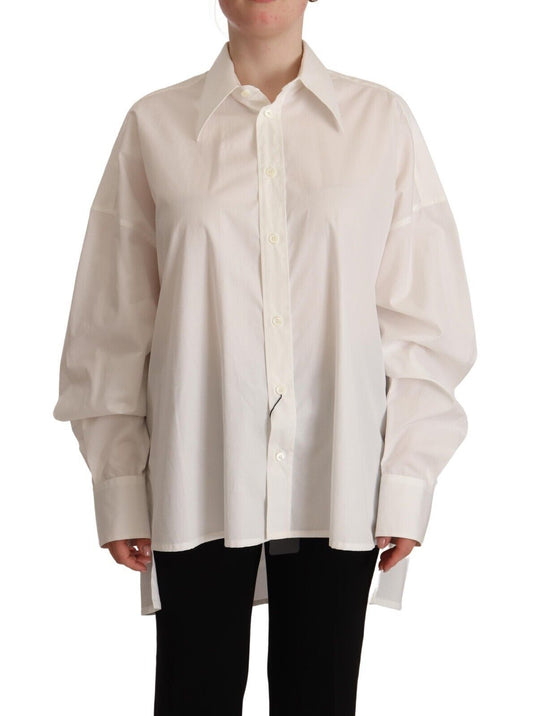 Dolce & Gabbana White Cotton Button Up Collared Long Sleeve Women's Top
