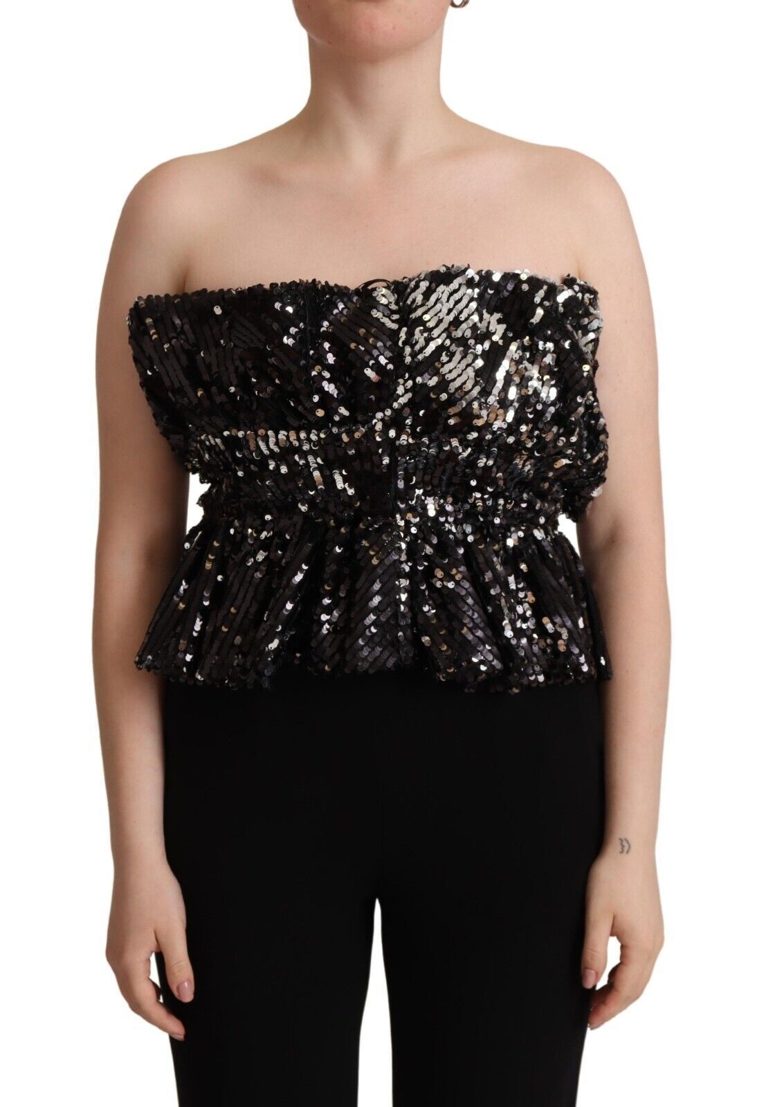 Aniye By Black Sequined Polyester Strapless Cocktail Blouse Women's Top