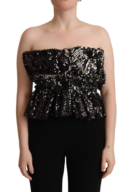 Aniye By Black Sequined Polyester Strapless Cocktail Blouse Women's Top