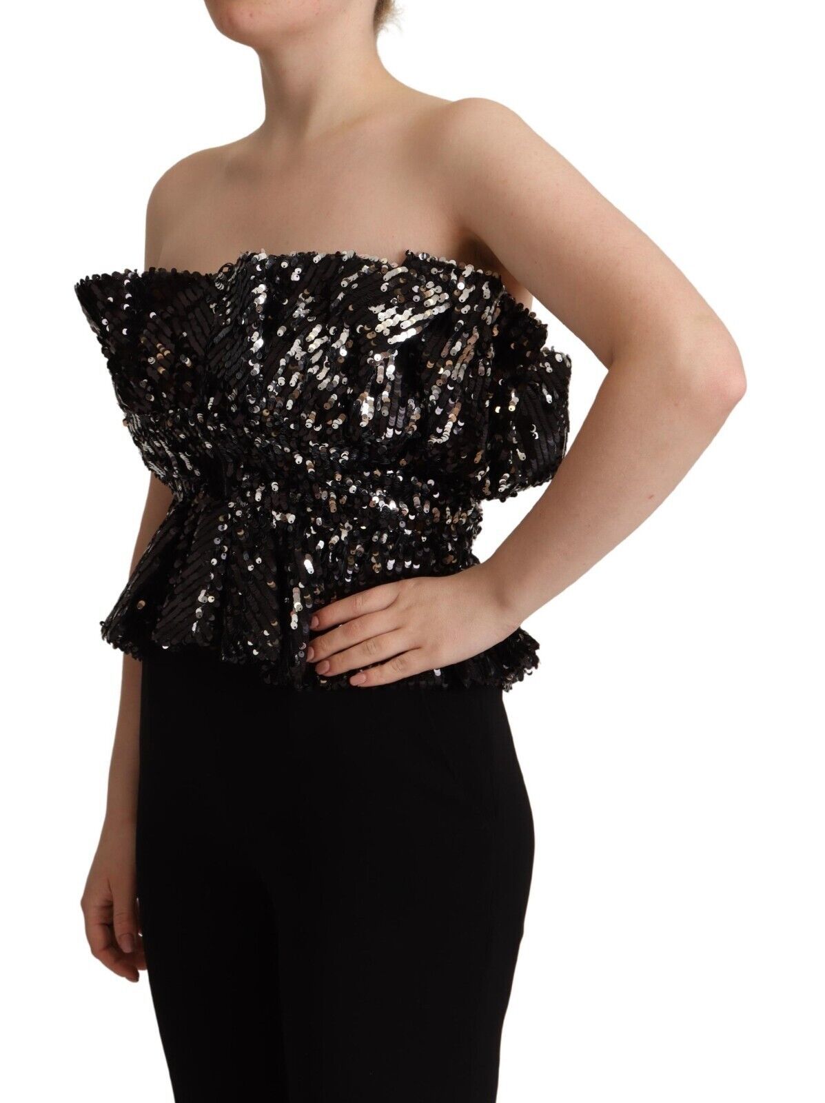 Aniye By Black Sequined Polyester Strapless Cocktail Blouse Women's Top