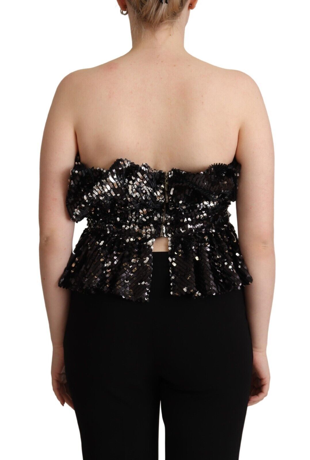 Aniye By Black Sequined Polyester Strapless Cocktail Blouse Women's Top
