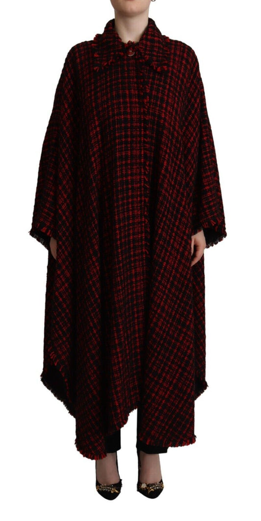 Dolce & Gabbana Black Red Cotton Checkered Over Coat Women's Jacket