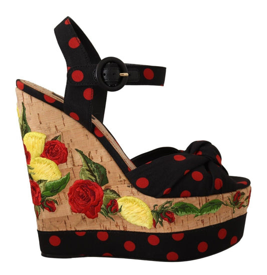 Dolce & Gabbana Multicolor Platform Wedges Sandals Charmeuse Women's Shoes