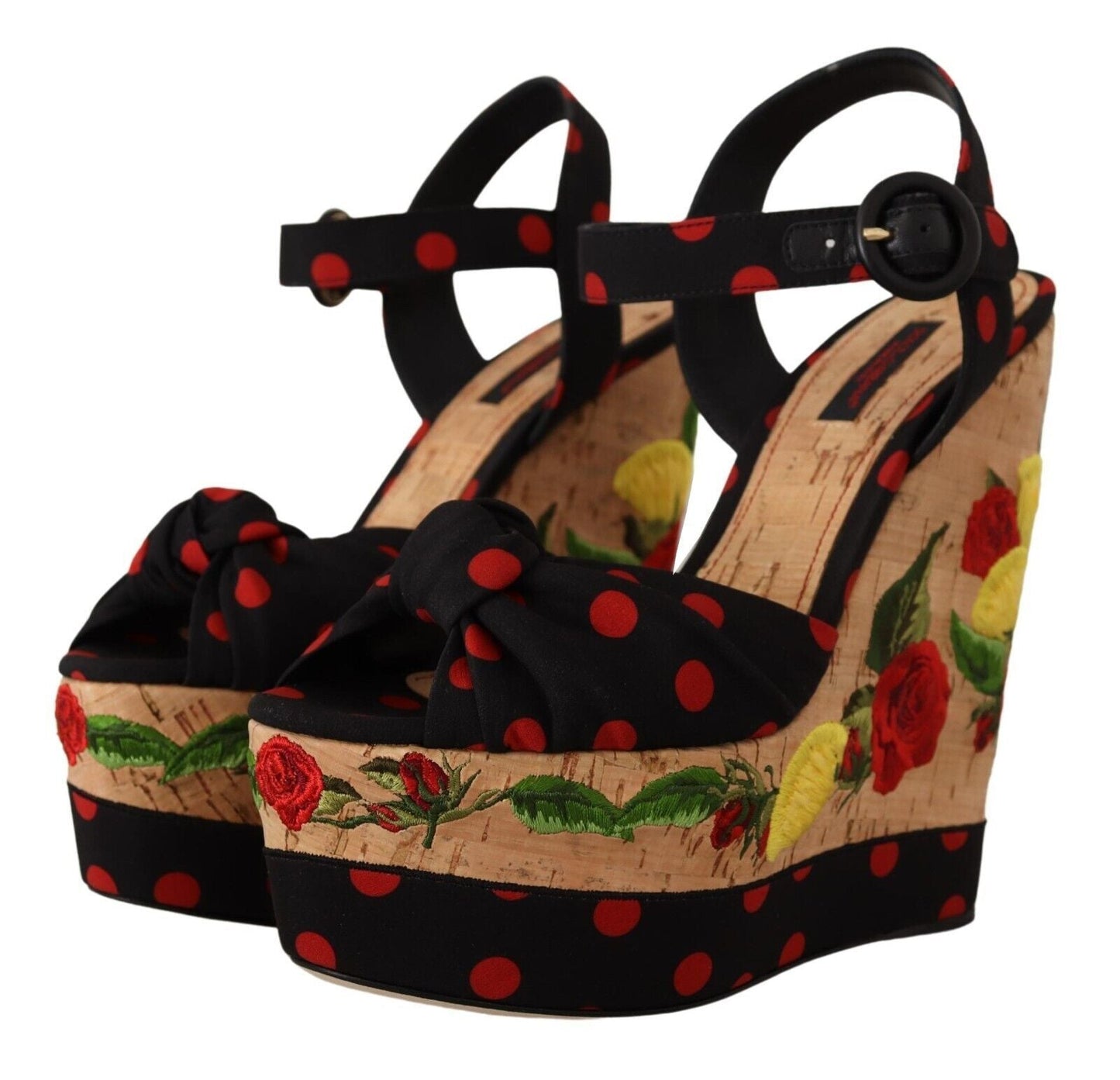 Dolce & Gabbana Multicolor Platform Wedges Sandals Charmeuse Women's Shoes