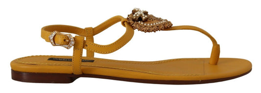 Dolce & Gabbana Mustard Leather Devotion Flats Sandals Women's Shoes