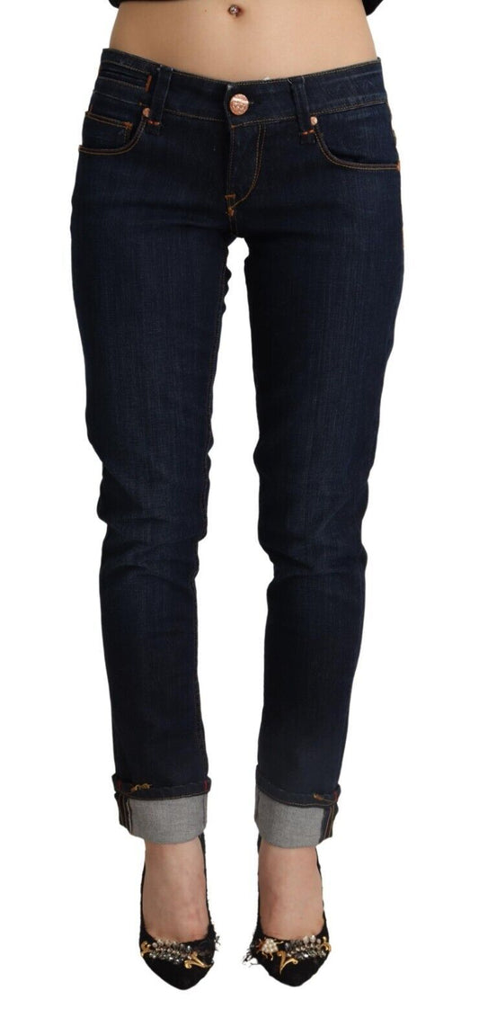 Acht Blue Cotton Low Waist Slim Fit Denim Women Trouser Women's Jeans