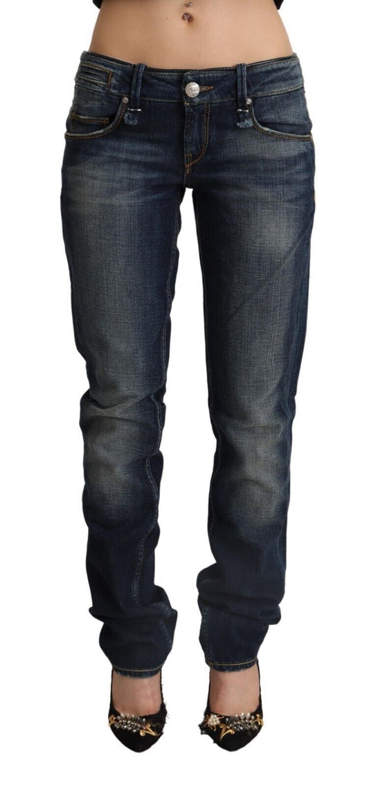 Acht Dark Blue Washed Cotton Skinny Denim Low Waist Women's Jeans