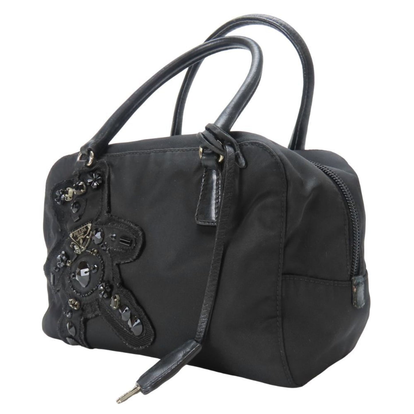 Prada Black Nero Nylon Leather Handbag (Pre-Owned)