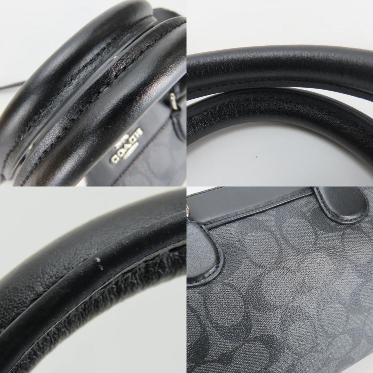 Coach Black Gray Leather Pvc Coated Canvas Handbag (Pre-Owned)