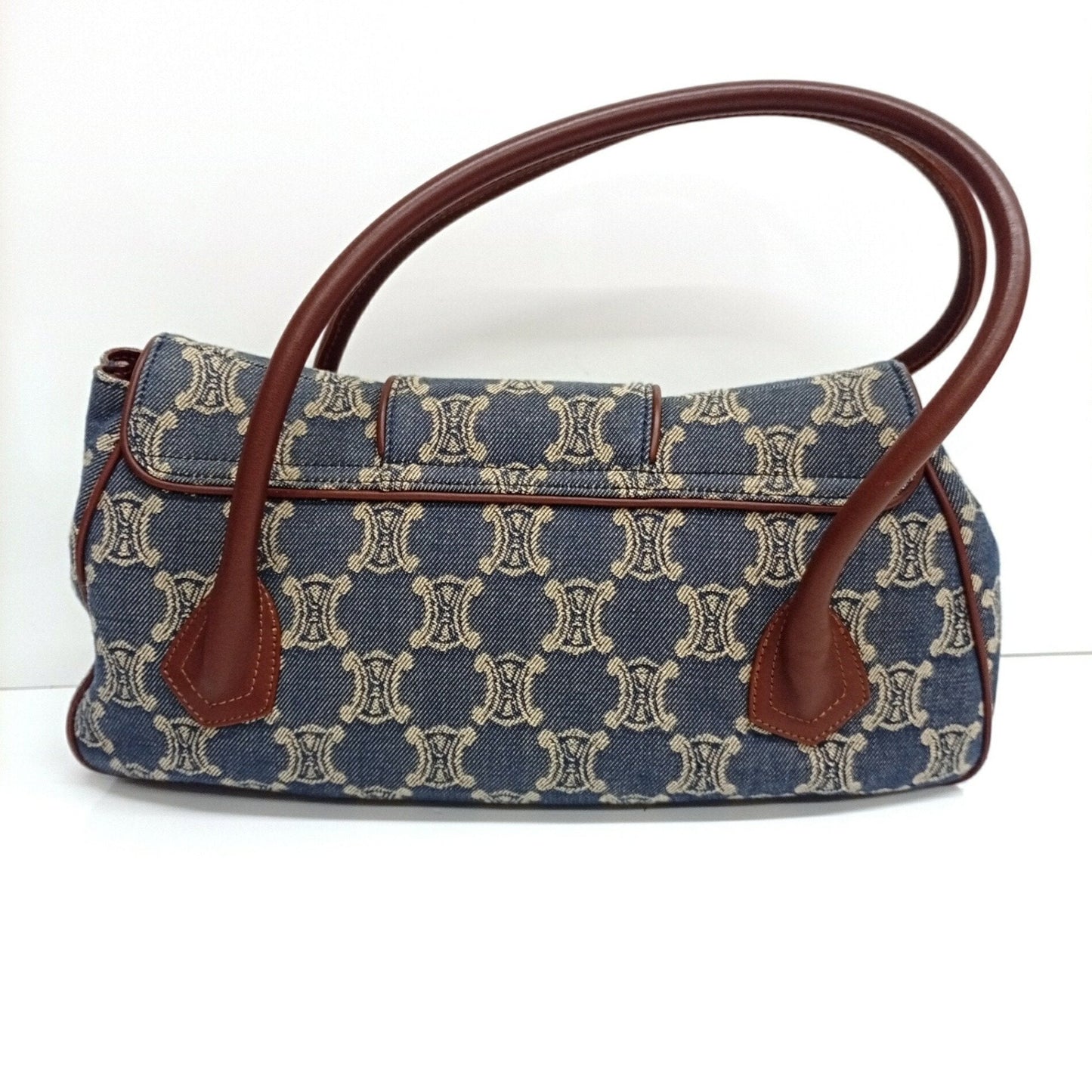 Celine Blue Brown Canvas Leather Handbag (Pre-Owned)