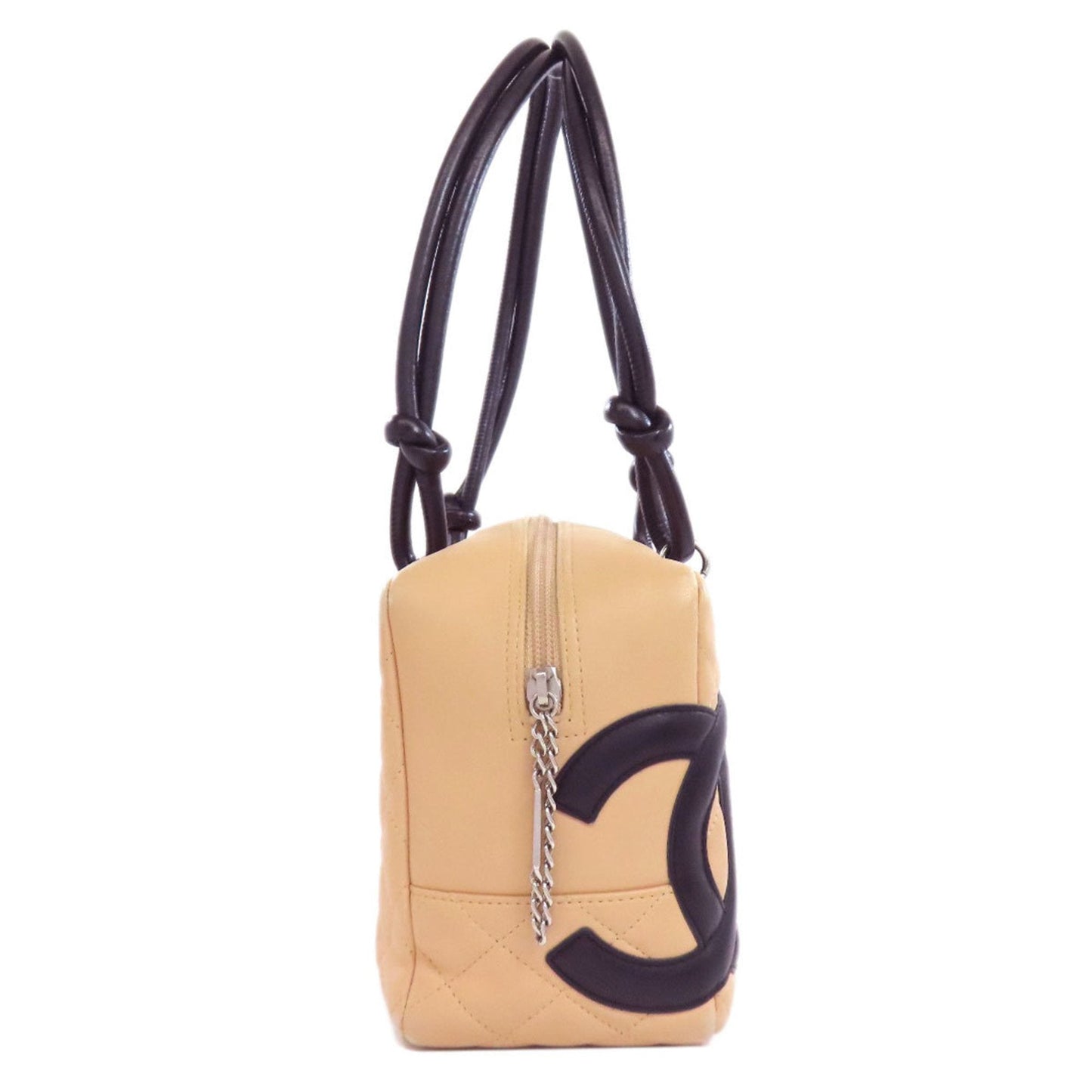 Chanel Ligne Cambon Beige Black Leather Handbag (Pre-Owned)