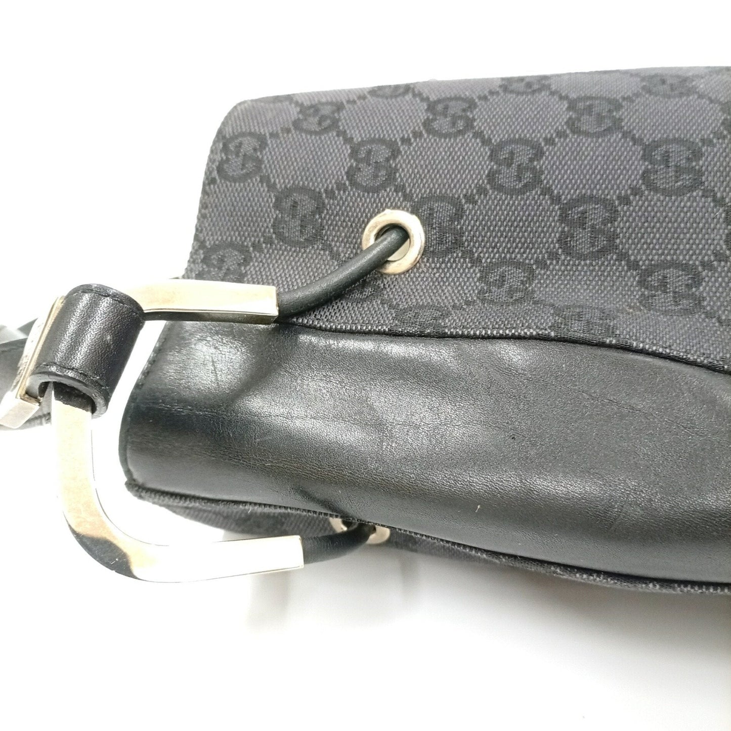 Gucci Black Dark Gray Gg Canvas Leather Handbag (Pre-Owned)