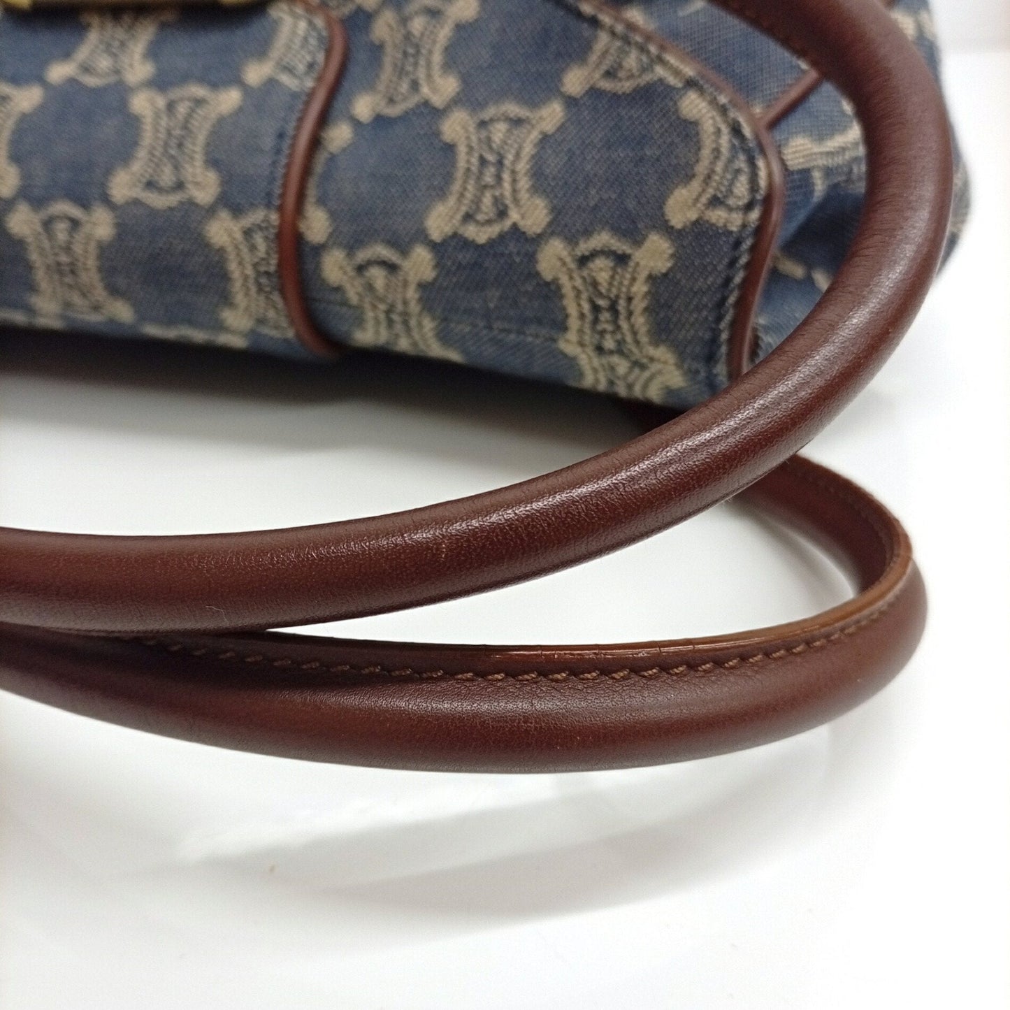 Celine Blue Brown Canvas Leather Handbag (Pre-Owned)