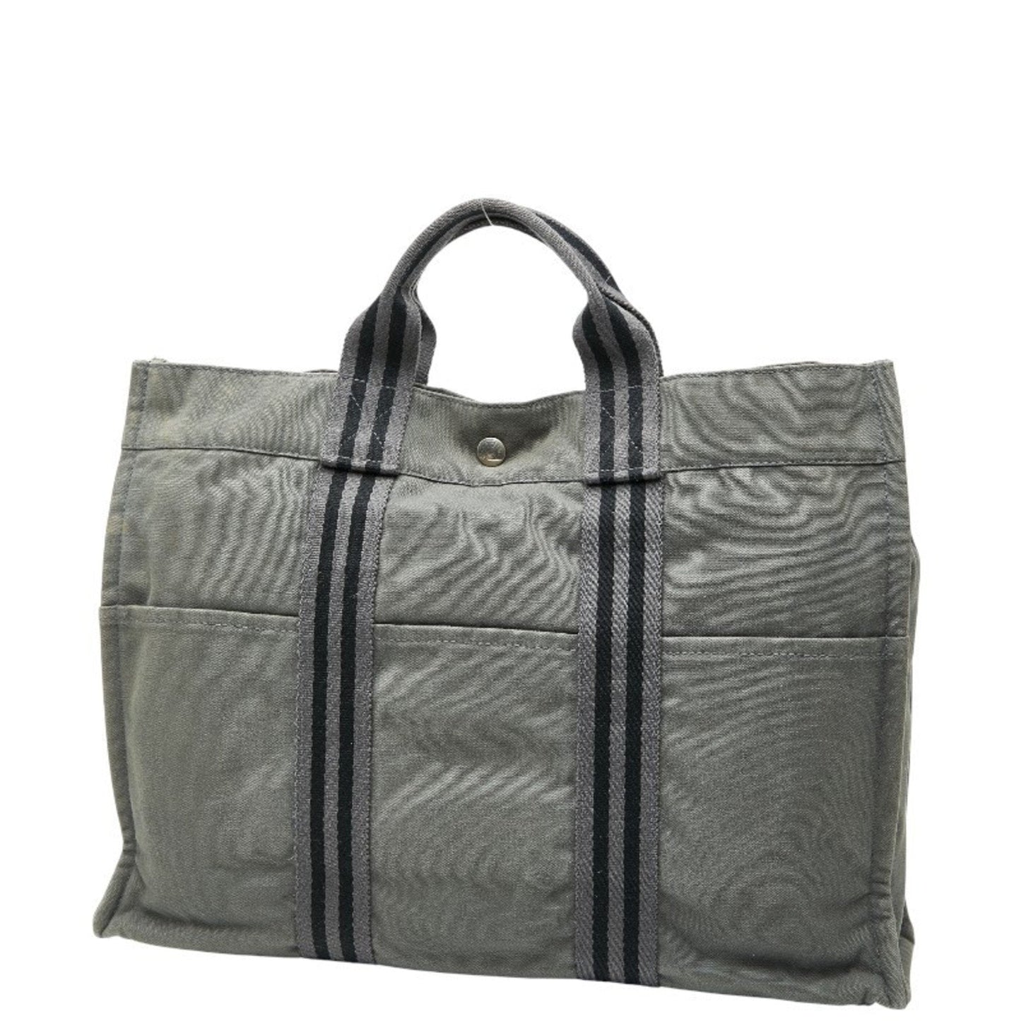 Hermes Black Gray Canvas Handbag Tote Bag (Pre-Owned)