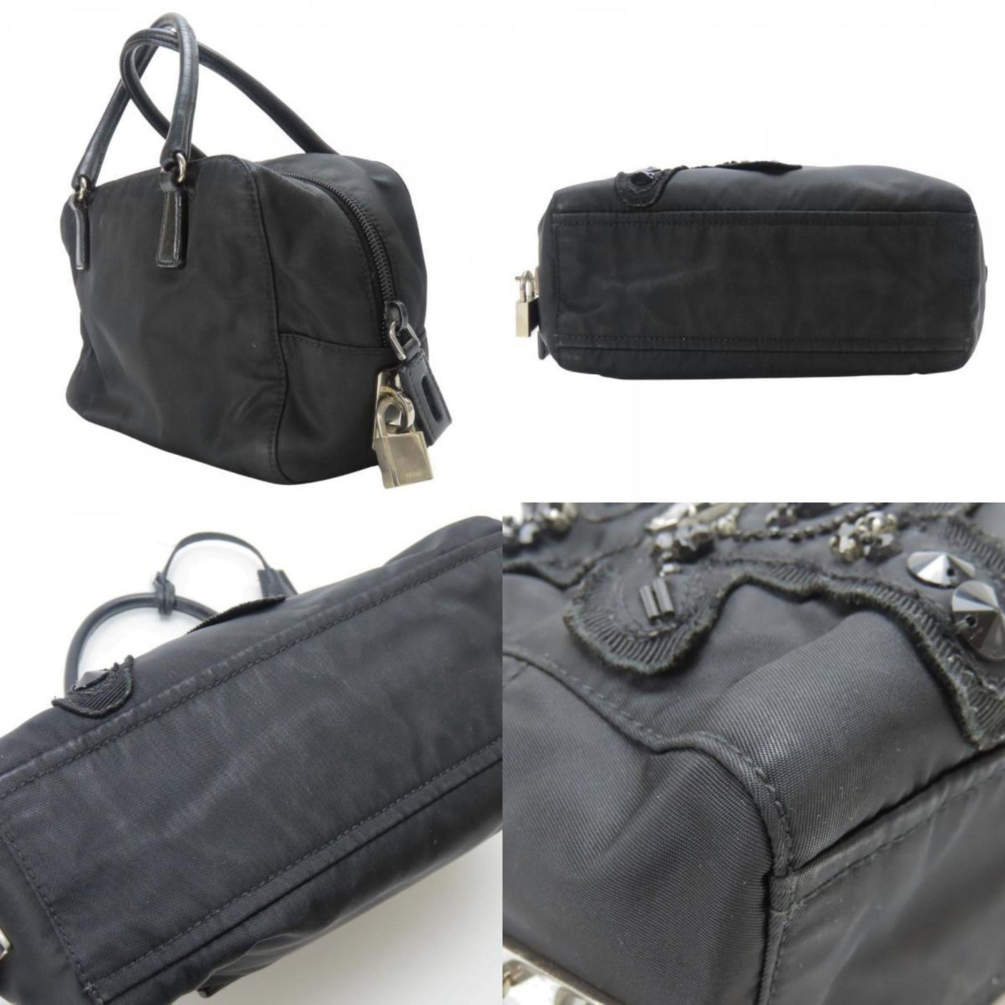 Prada Black Nero Nylon Leather Handbag (Pre-Owned)