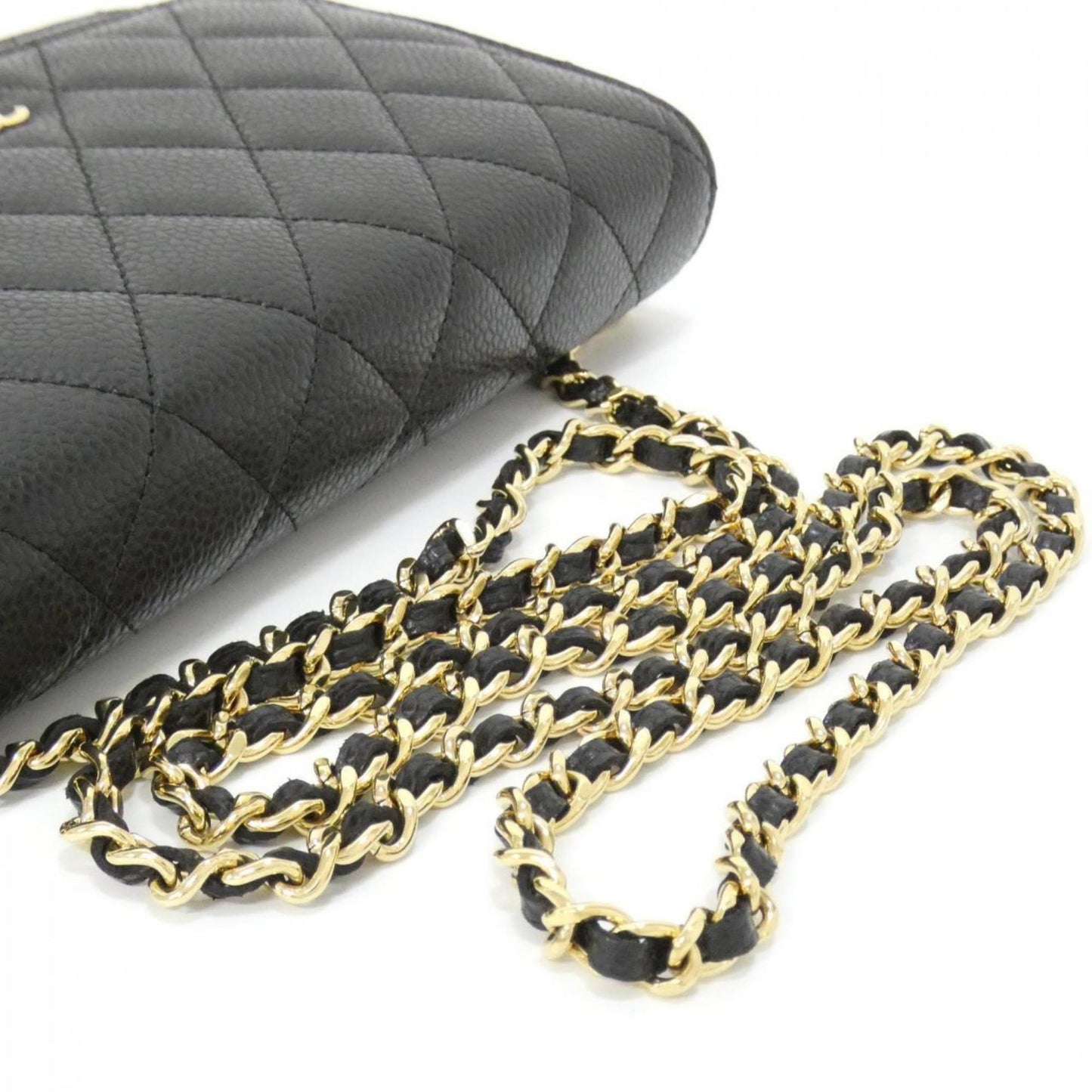 Chanel Black Bordeaux Grained Calfskin Chain/Shoulder Wallet (Pre-Owned)