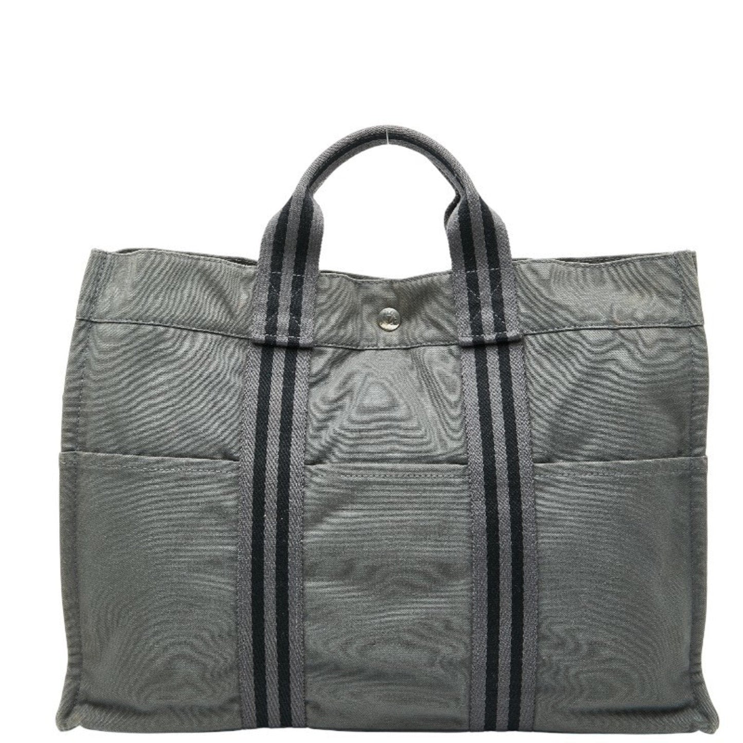 Hermes Black Gray Canvas Handbag Tote Bag (Pre-Owned)