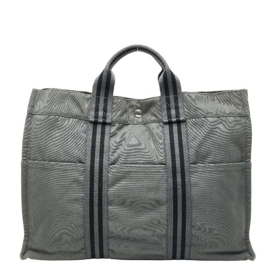 Hermes Black Gray Canvas Handbag Tote Bag (Pre-Owned)
