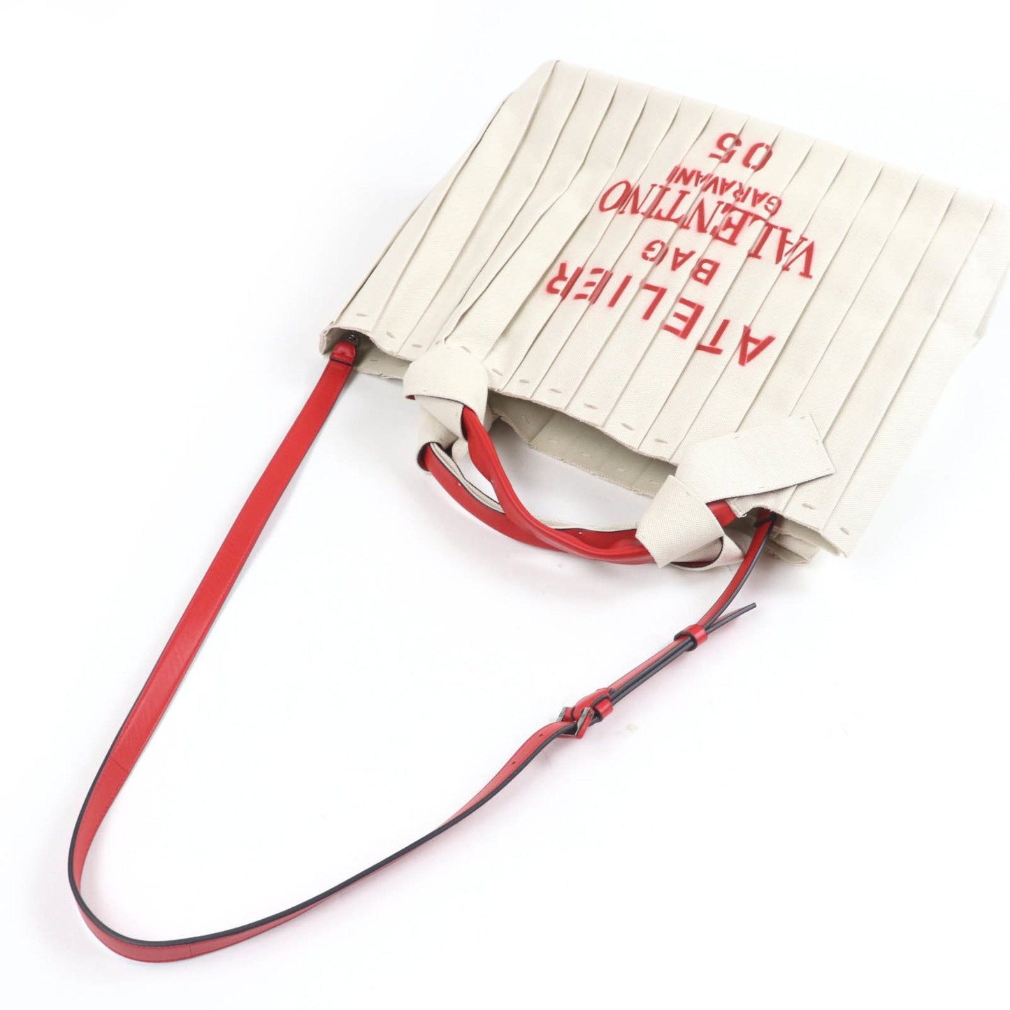 Valentino Garavani Ivory Canvas Leather Tote Bag (Pre-Owned)