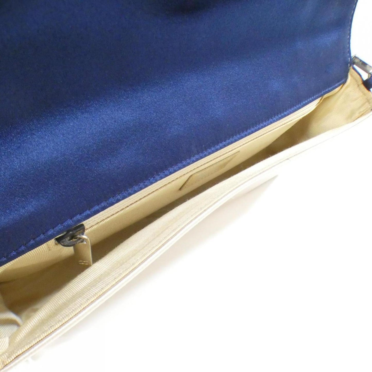 Chanel Beige Navy Satin Shoulder Bag (Pre-Owned)