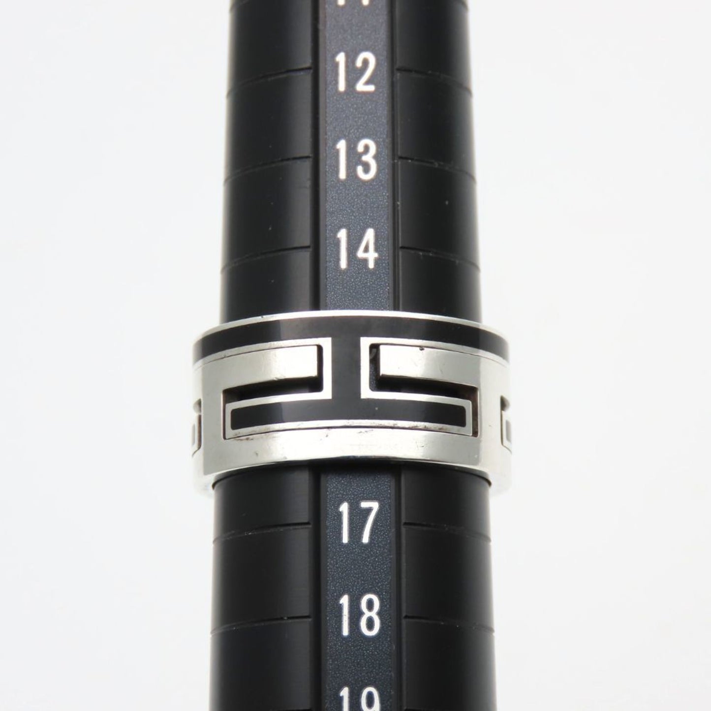 Hermes Silver Black Silver 925 Band Ring (Pre-Owned)