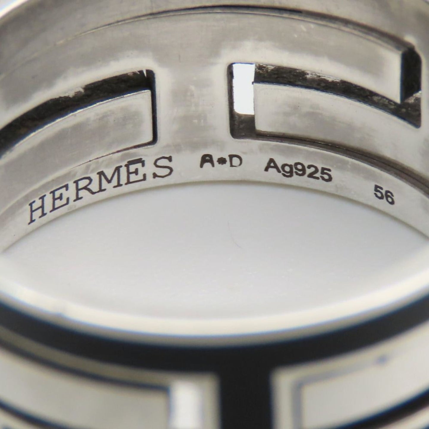 Hermes Silver Black Silver 925 Band Ring (Pre-Owned)
