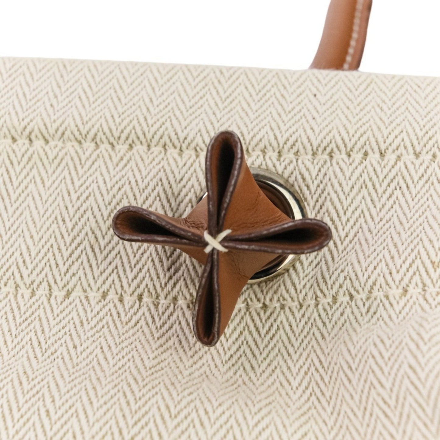 Hermes Brown Ivory Toile Chevron Shoulder Bag (Pre-Owned)