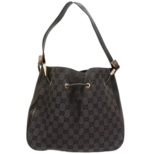 Gucci Black Dark Gray Gg Canvas Leather Handbag (Pre-Owned)