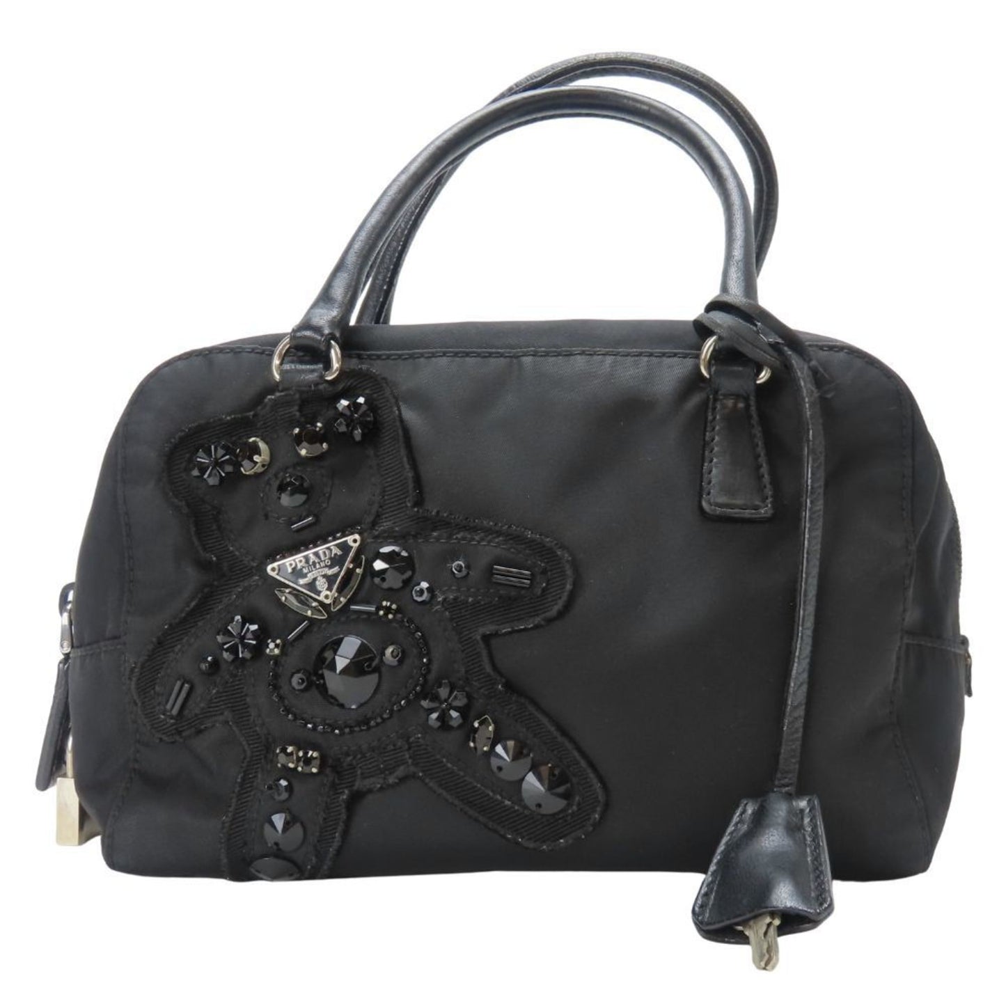 Prada Black Nero Nylon Leather Handbag (Pre-Owned)