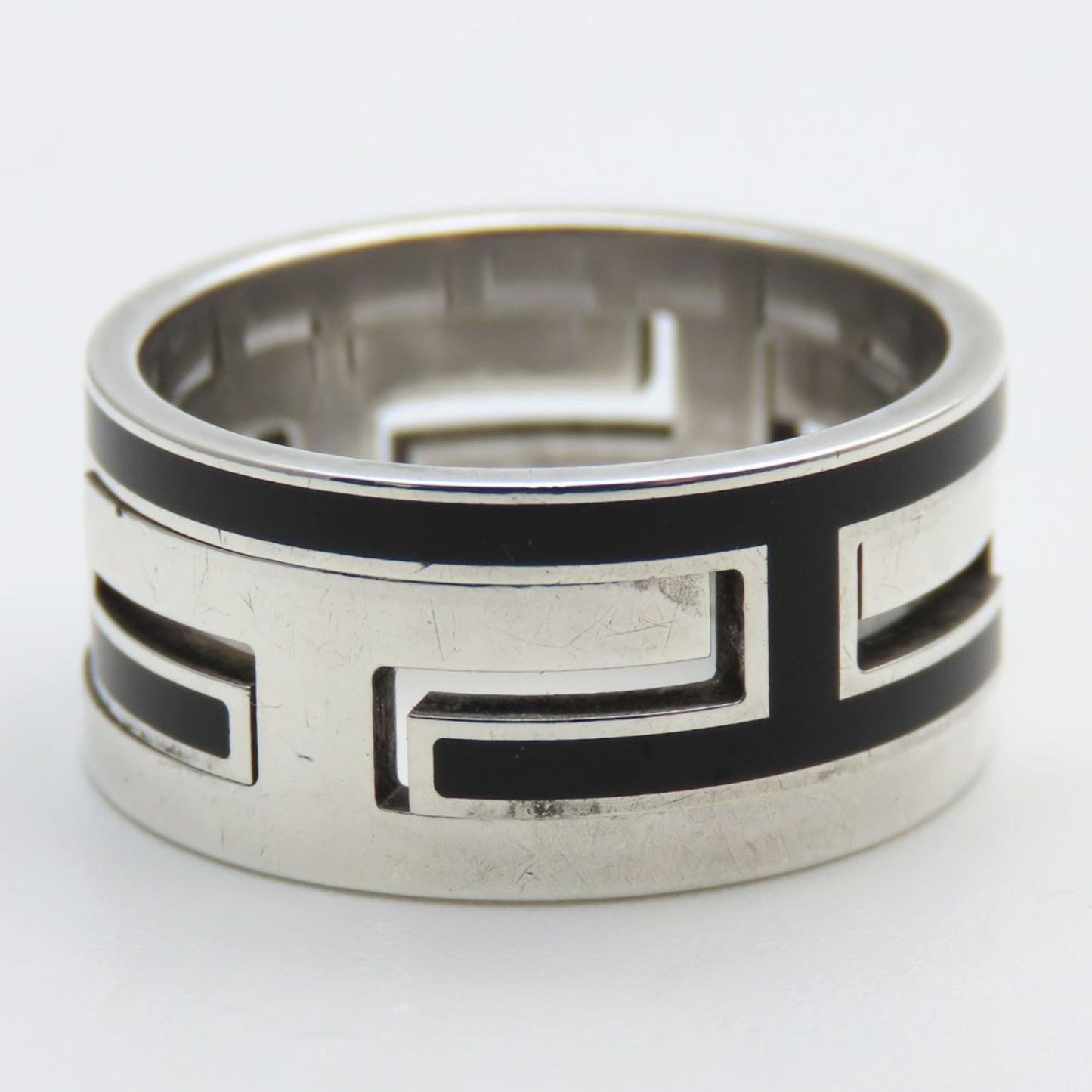 Hermes Silver Black Silver 925 Band Ring (Pre-Owned)
