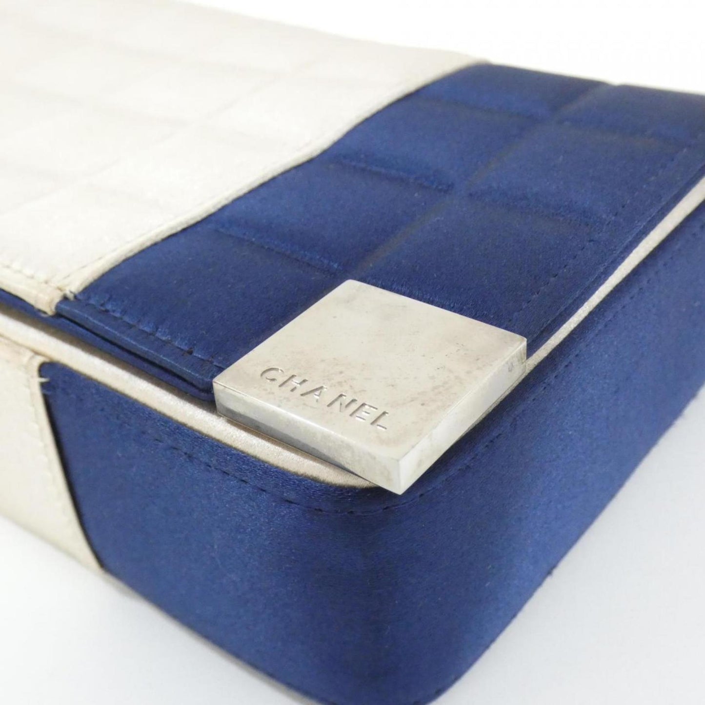 Chanel Beige Navy Satin Shoulder Bag (Pre-Owned)