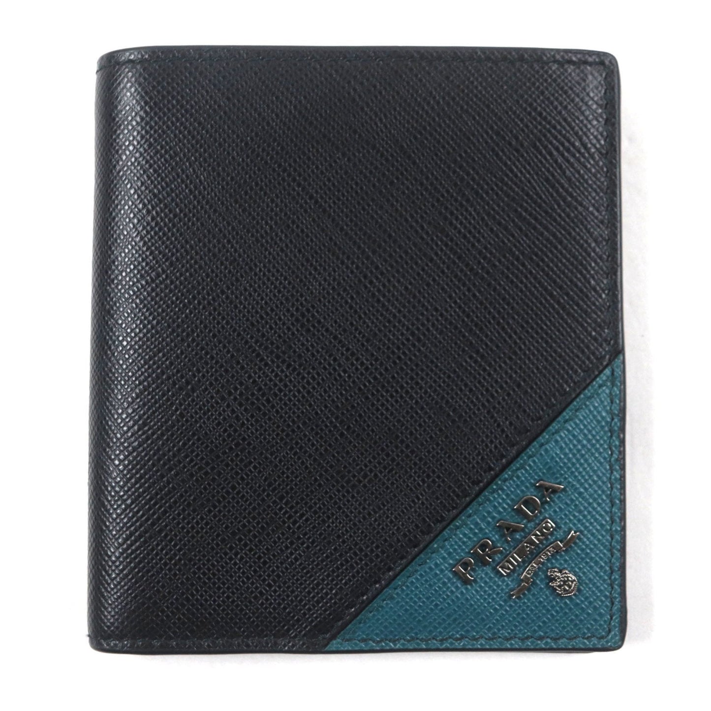 Prada Black Green Saffiano Bill Wallet (Bi-Fold) (Pre-Owned)