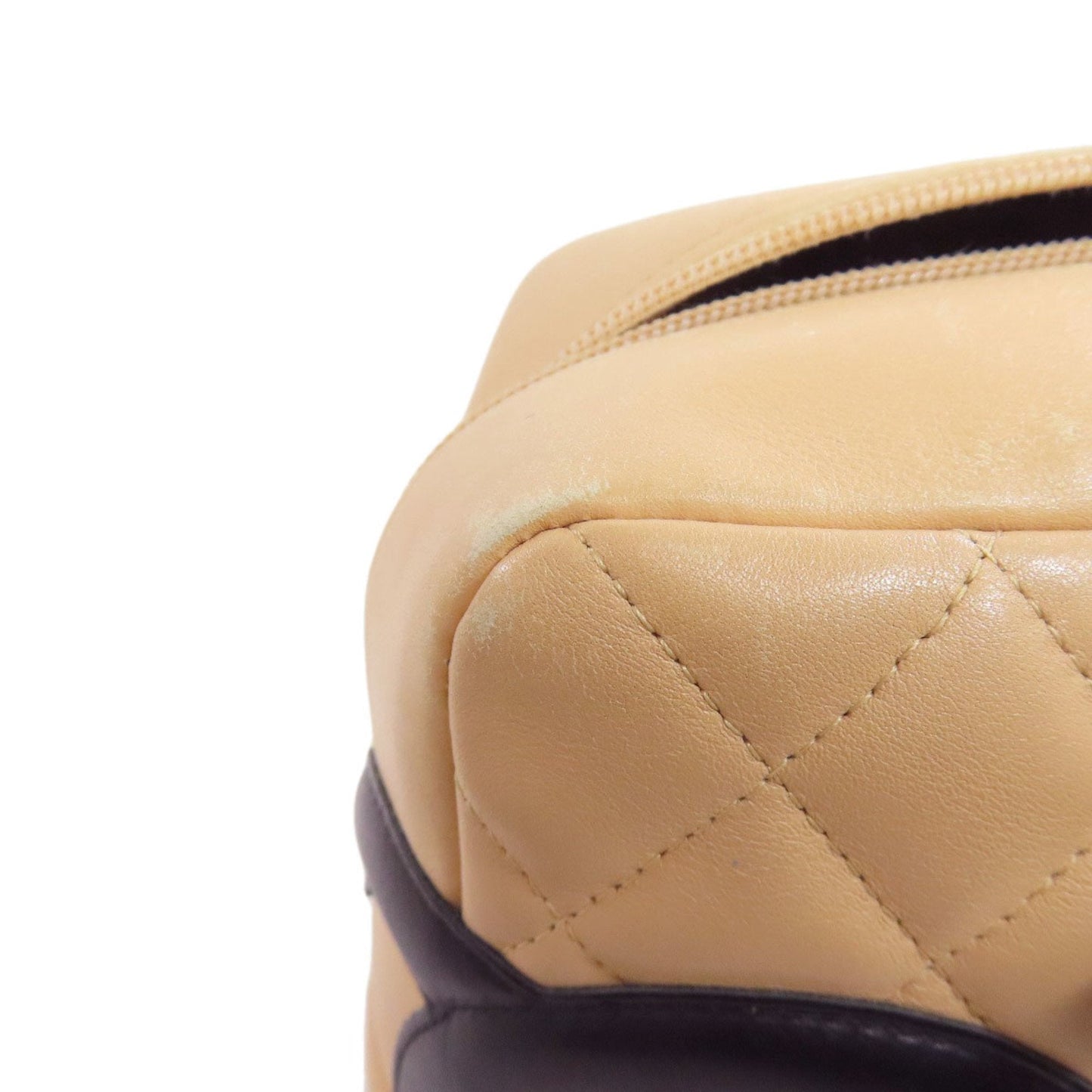 Chanel Ligne Cambon Beige Black Leather Handbag (Pre-Owned)