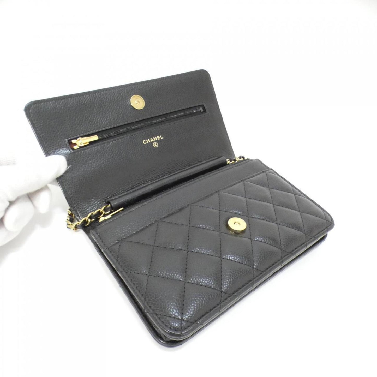 Chanel Black Bordeaux Grained Calfskin Chain/Shoulder Wallet (Pre-Owned)