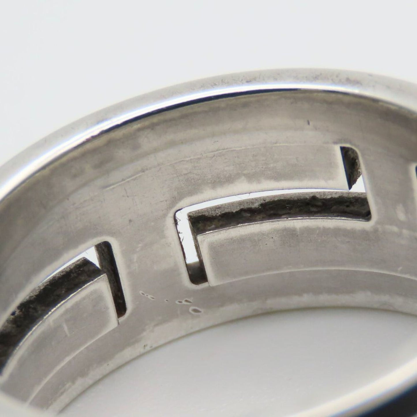 Hermes Silver Black Silver 925 Band Ring (Pre-Owned)